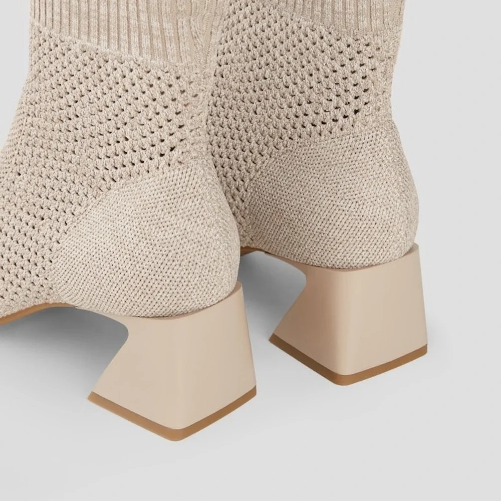 VIVAIA Knit‎ Sock Boots, Square Heel Ankle Booties Neutral Beige, EU/41.5 US/10